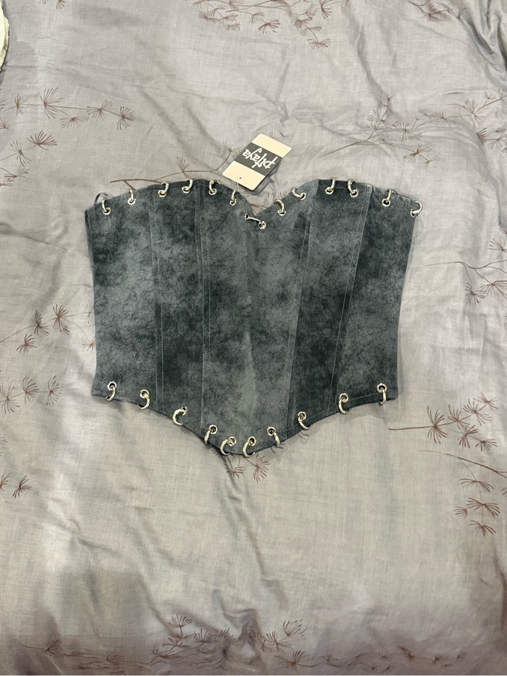 NWT Pitaya Black Suede-Effect Lace-Up Corset Crop Top